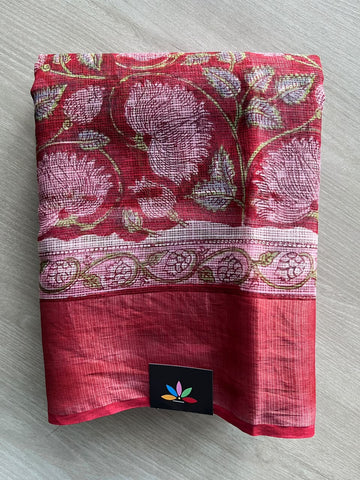 Big Border Hand block Printed Kota Doria Saree - 36153-36154