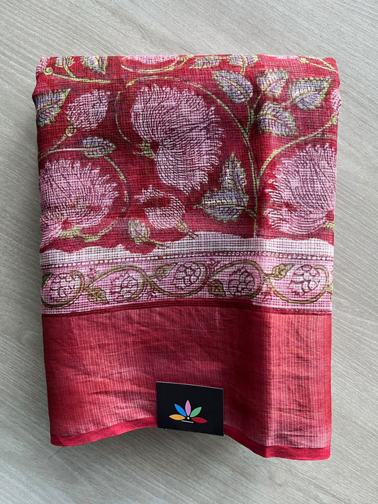 Big Border Hand block Printed Kota Doria Saree - 36153-36154
