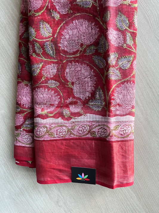 Big Border Hand block Printed Kota Doria Saree - 36153-36154