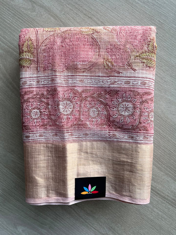 Big Border Hand block Printed Kota Doria Saree - 36157-36158