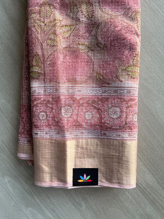 Big Border Hand block Printed Kota Doria Saree - 36157-36158