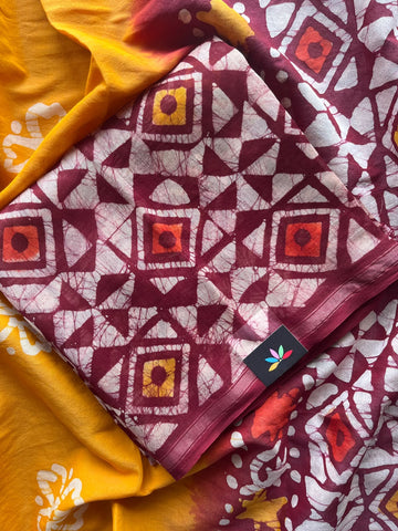 Hand Block Printed Chanderi Cotton Silk 3 Piece Set - 36161
