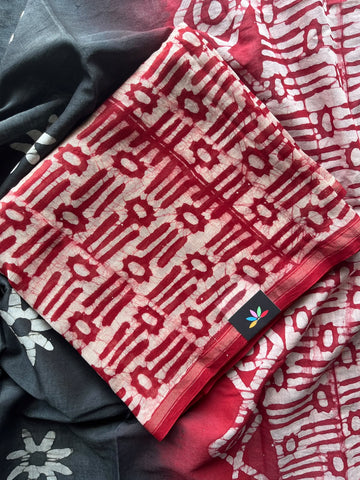Hand Block Printed Chanderi Cotton Silk 3 Piece Set - 36162