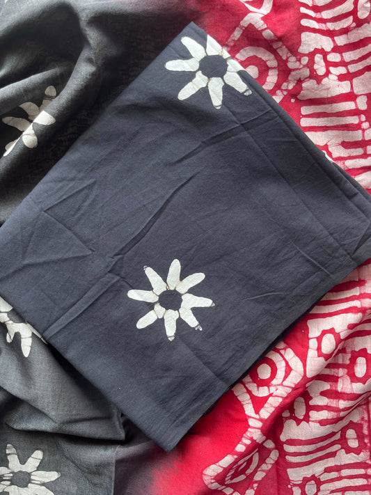 Maroon & Black Hand Block Printed Chanderi Cotton Silk 3 Piece Set - 36162