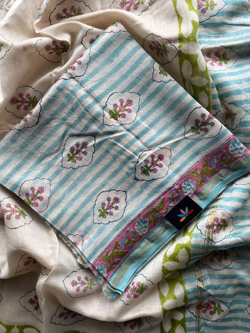 Hand Block Printed Chanderi Cotton Silk 3 Piece Set - 36164
