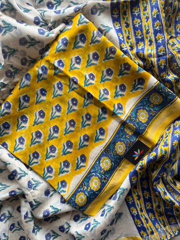 Hand Block Printed Chanderi Cotton Silk 3 Piece Set - 36166