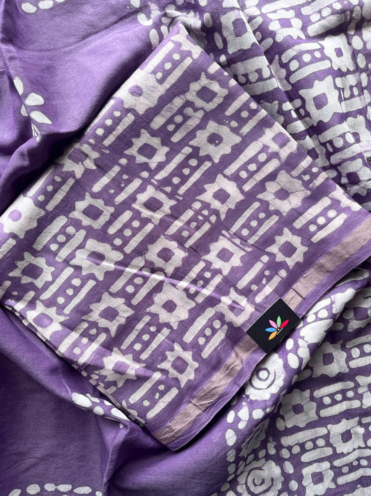 Lavender Purple Hand Block Printed Chanderi Cotton Silk 3 Piece Set - 36168