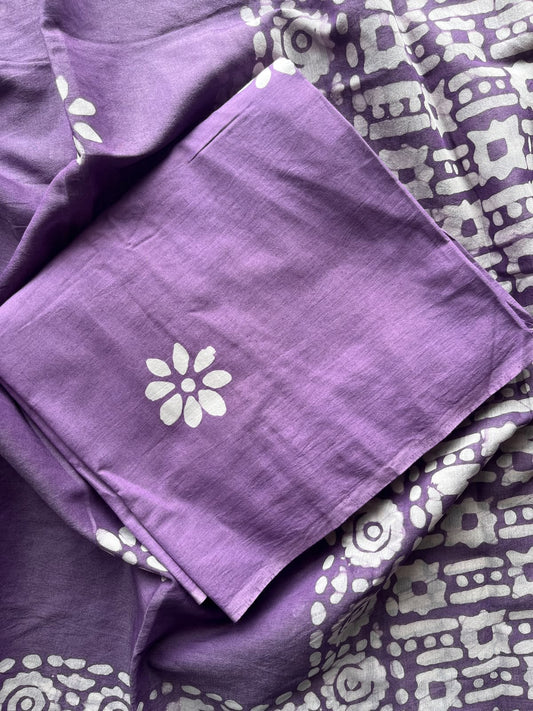 Lavender Purple Hand Block Printed Chanderi Cotton Silk 3 Piece Set - 36168