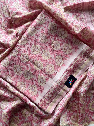 Hand Block Printed Chanderi Cotton Silk 3 Piece Set - 36169