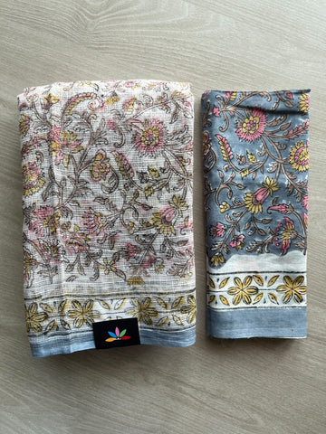 Hand block Printed Kota Doria Saree - 36173-36174