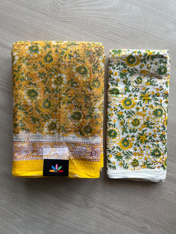 Hand block Printed Kota Doria Saree - 36175-36176