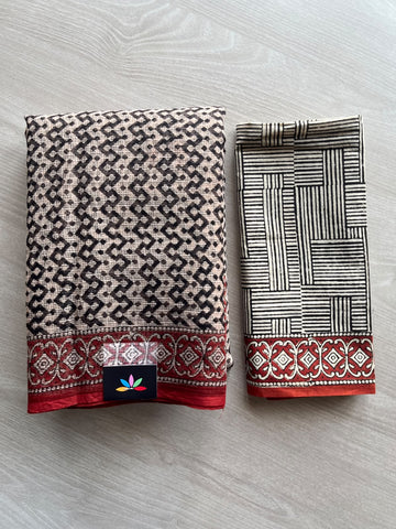 Hand block Printed Kota Doria Saree - 36177-36178