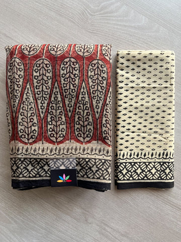 Hand block Printed Kota Doria Saree - 36185-36186