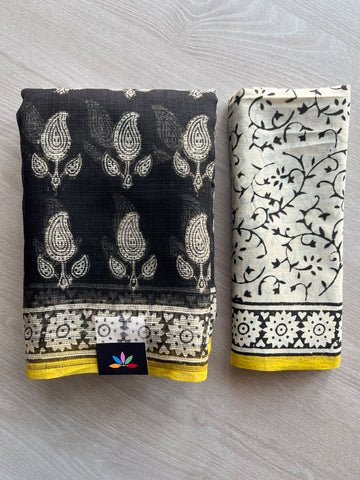 Hand block Printed Kota Doria Saree - 36189-36190