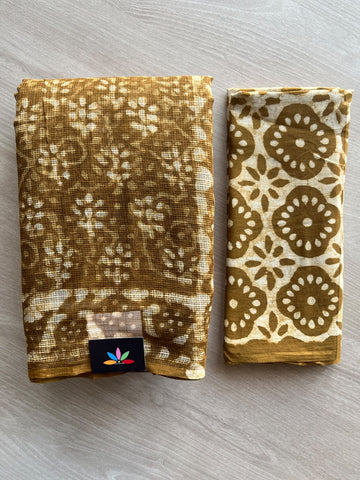 Hand block Printed Kota Doria Saree - 36195-36196