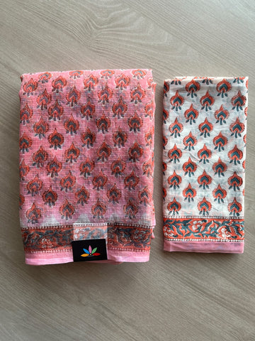 Hand block Printed Kota Doria Saree - 36203-36206
