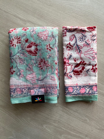Hand block Printed Kota Doria Saree - 36199-36202
