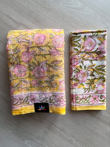 Hand block Printed Kota Doria Saree - 36215-36218