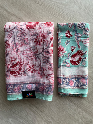 Hand block Printed Kota Doria Saree - 36219-36222