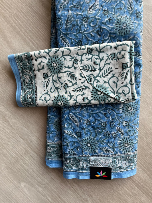 Hand block Printed Kota Doria Saree - 36223-36225
