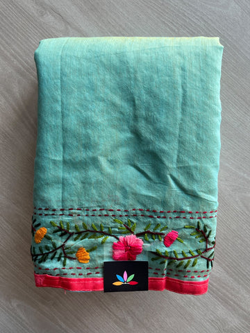 Handcrafted Phulkari Embroidery Chanderi Cotton Silk Saree - 36231