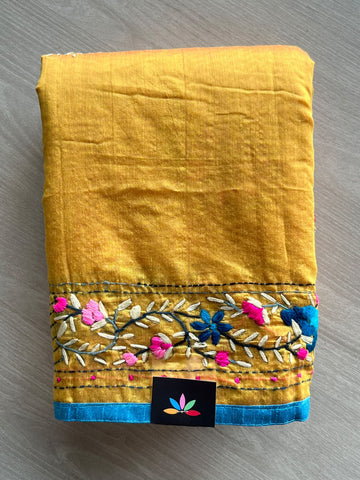 Handcrafted Phulkari Embroidery Chanderi Cotton Silk Saree - 36232
