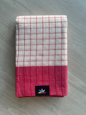 Checked Handloom Cotton Saree (Starched) - 36274-36276