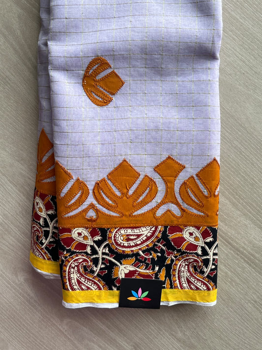 Light Purple Appliqué work Bengal Cotton Saree (Without blouse) - 36300