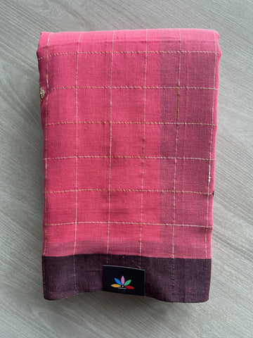 Checked Woven Butta Soft Cotton Saree - 36621