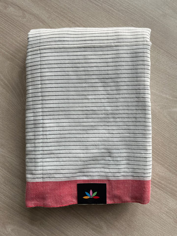 Striped Contrast Border Soft Cotton Saree - 36623