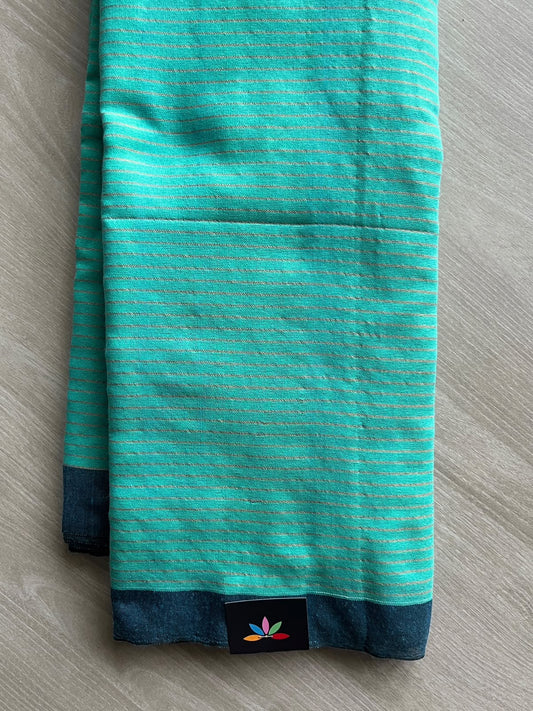 Medium Turquoise Striped Contrast Border Soft Cotton Saree - 36624