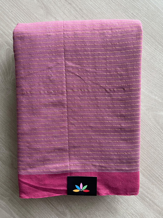 Berry Shade Striped Contrast Border Soft Cotton Saree - 36625