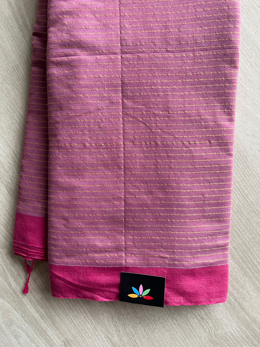 Berry Shade Striped Contrast Border Soft Cotton Saree - 36625