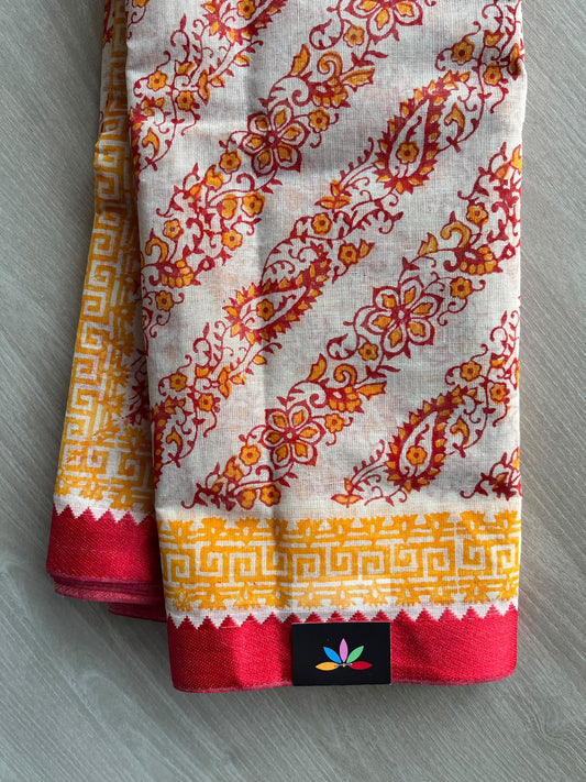 Block Printed Bengal Cotton Saree - 36735