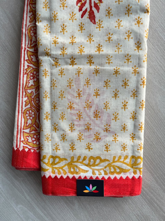 Block Printed Bengal Cotton Saree - 36736