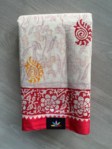 Block Printed Bengal Cotton Saree - 36738