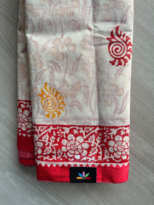 Block Printed Bengal Cotton Saree - 36738