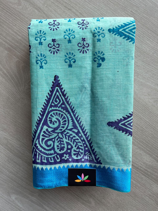 Block Printed Bengal Cotton Saree - 36740