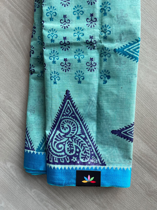 Block Printed Bengal Cotton Saree - 36740