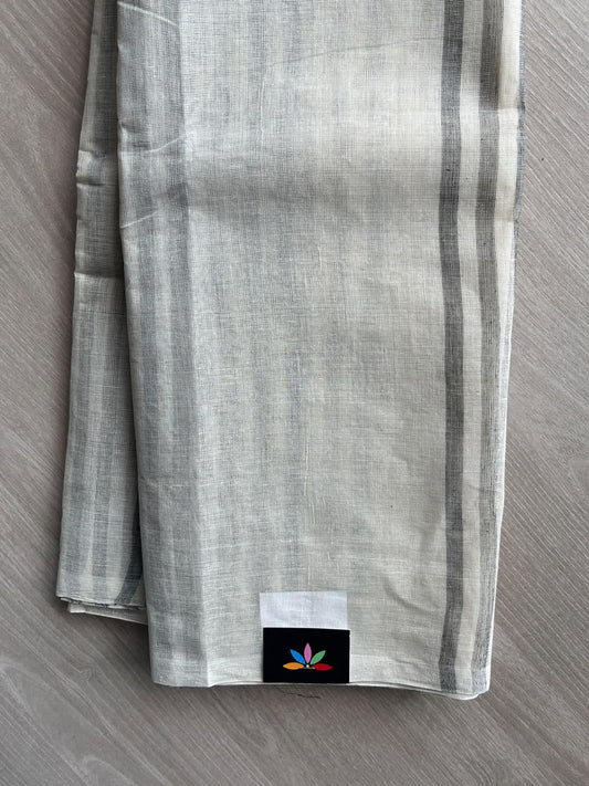 Off-White & Grey Simple Striped Cotton Saree (Without Blouse) -36768-36769