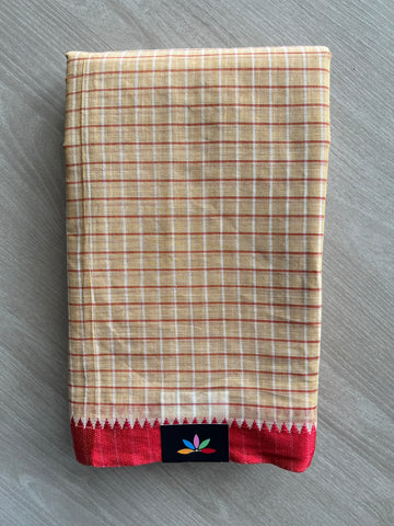 Checked Handloom Starched Cotton Saree (Without Blouse) - 36780-36781