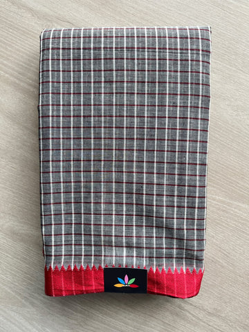 Checked Handloom Starched Cotton Saree (Without Blouse) - 36782-36783