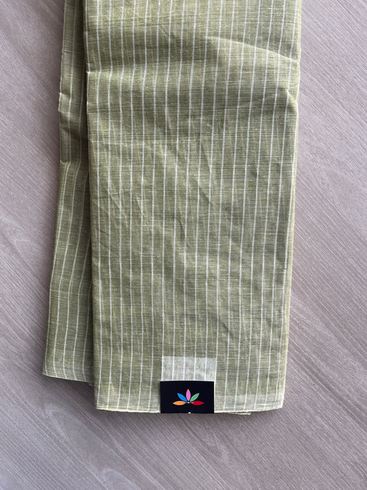 Sage Green Simple Striped Cotton Saree (Without blouse) -36785