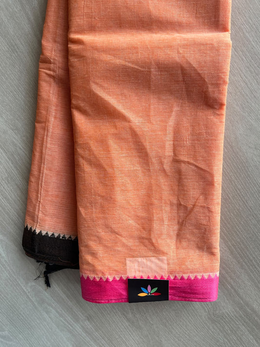 Dusty Orange Contrast Border Plain Cotton Starched Saree (Without Blouse) - 36797