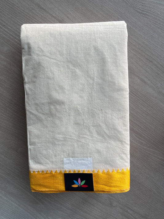 Off-White Contrast Border Plain Cotton Starched Saree (Without Blouse) - 36802-36803