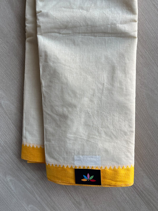 Off-White Contrast Border Plain Cotton Starched Saree (Without Blouse) - 36802-36803