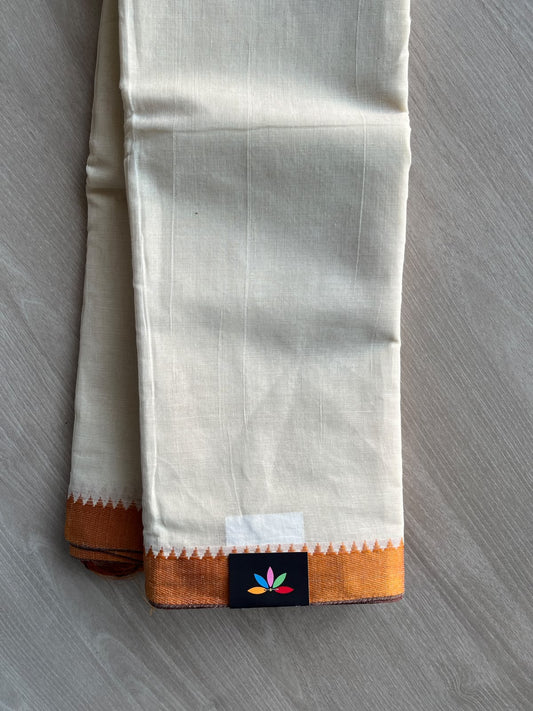 Off-White Contrast Border Plain Cotton Starched Saree (Without Blouse) - 36804-36805