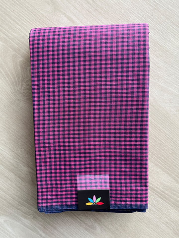 Small Checked Cotton Starched Saree (Without Blouse) - 36819-36821