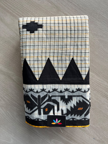 Appliqué Work Checked Cotton Saree (Without blouse) -36832
