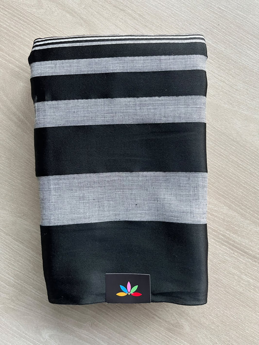 Slate Grey Striped Soft Cotton Saree (Without blouse) - 36838
